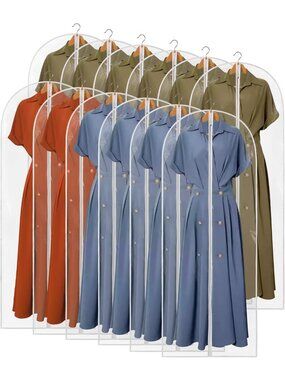 60" Clear Garment Bags for Dresses & Coats - Waterproof Zipper Covers (Set of